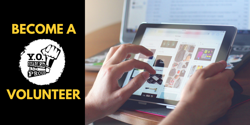 Hands using a tablet for social media in an office.